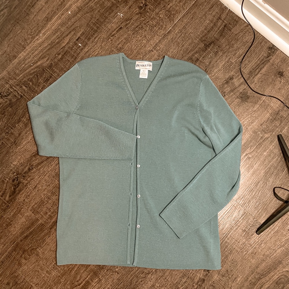 Women’s Large Wool Pendleton Blue Button Cardigan - image 6